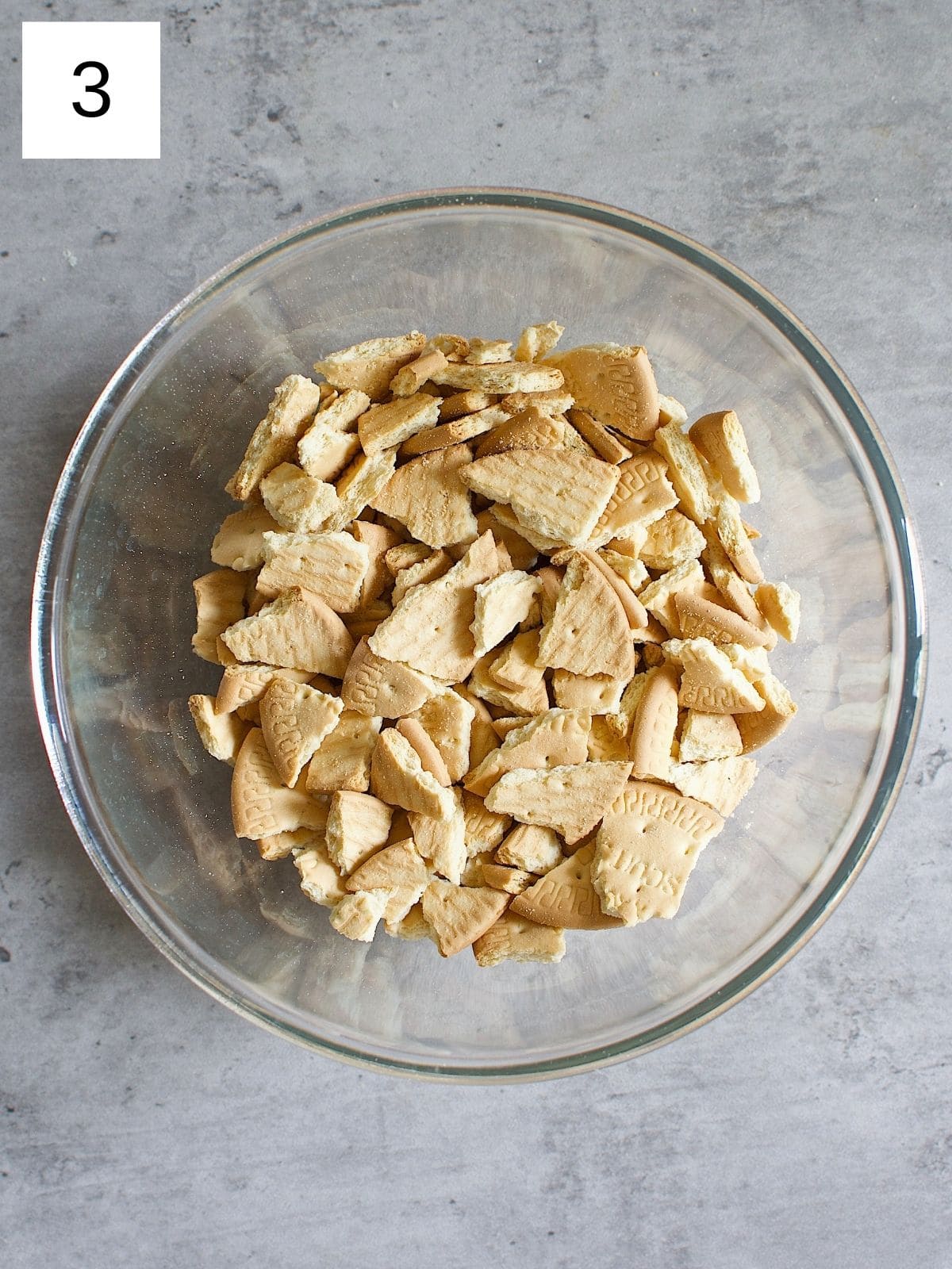 A bowl of crushed biscuits.