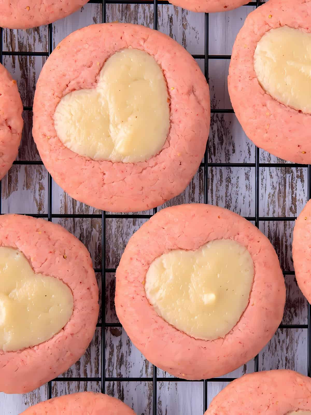 Heart shaped strawberry cheesecake cookies.