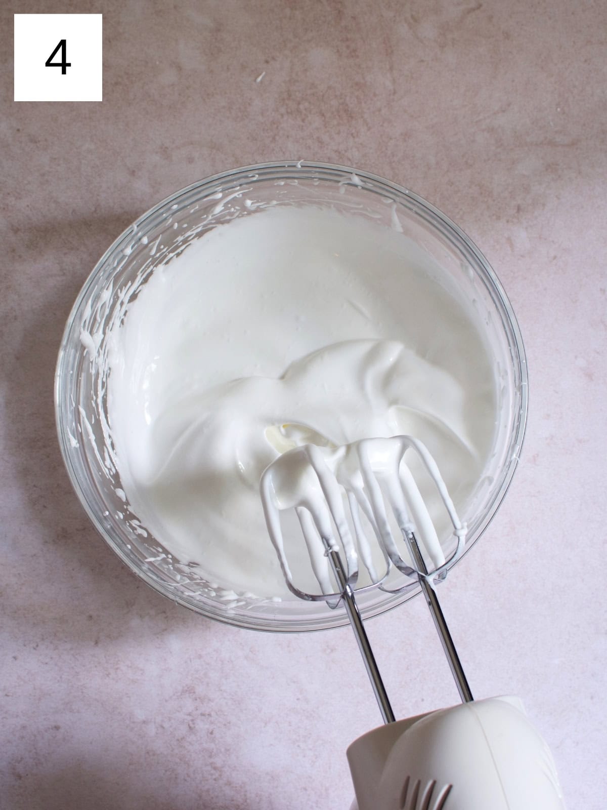 Fully whisked egg whites.