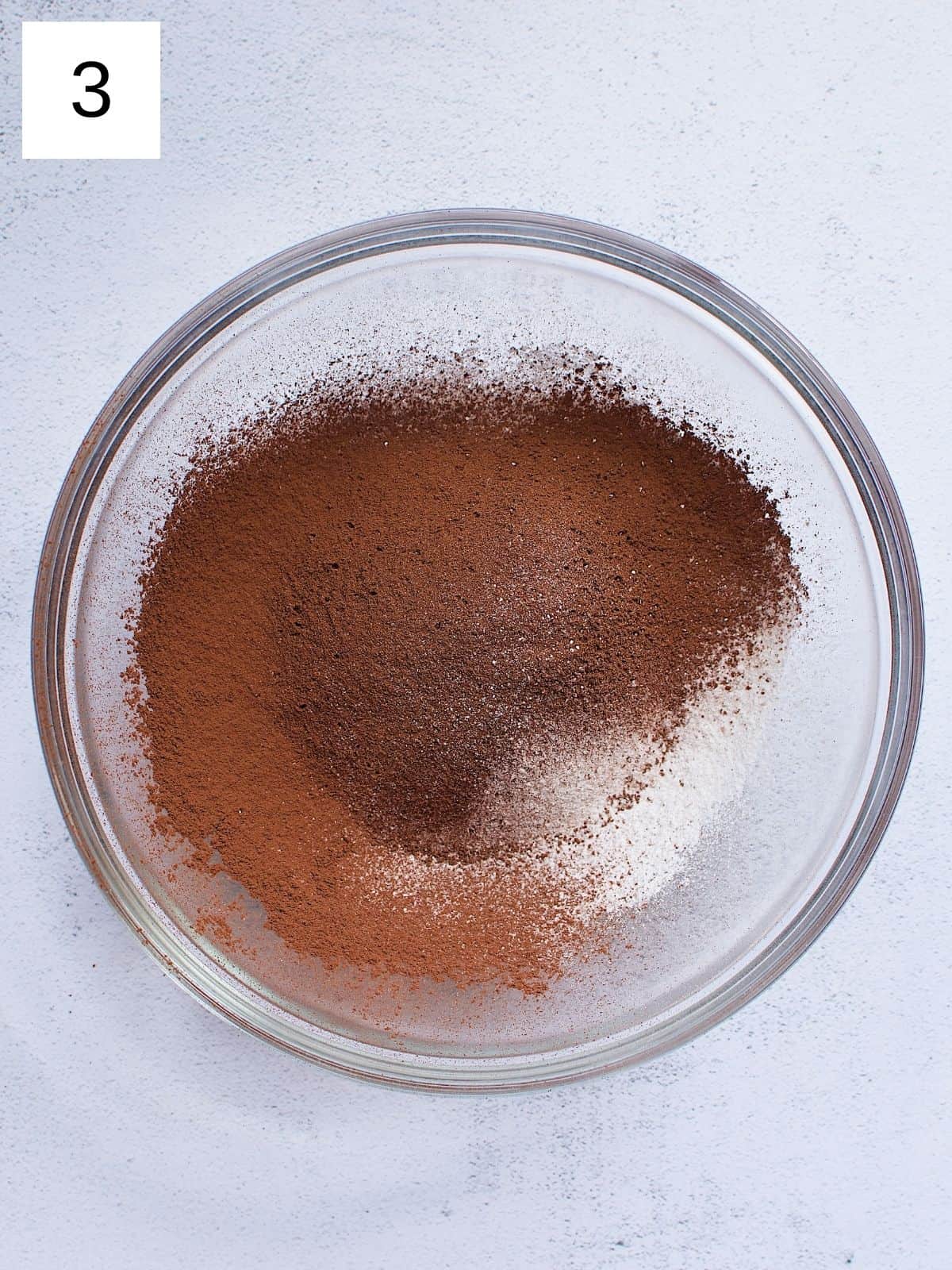 Sifted flour, cocoa powder, baking powder, baking soda, and salt.