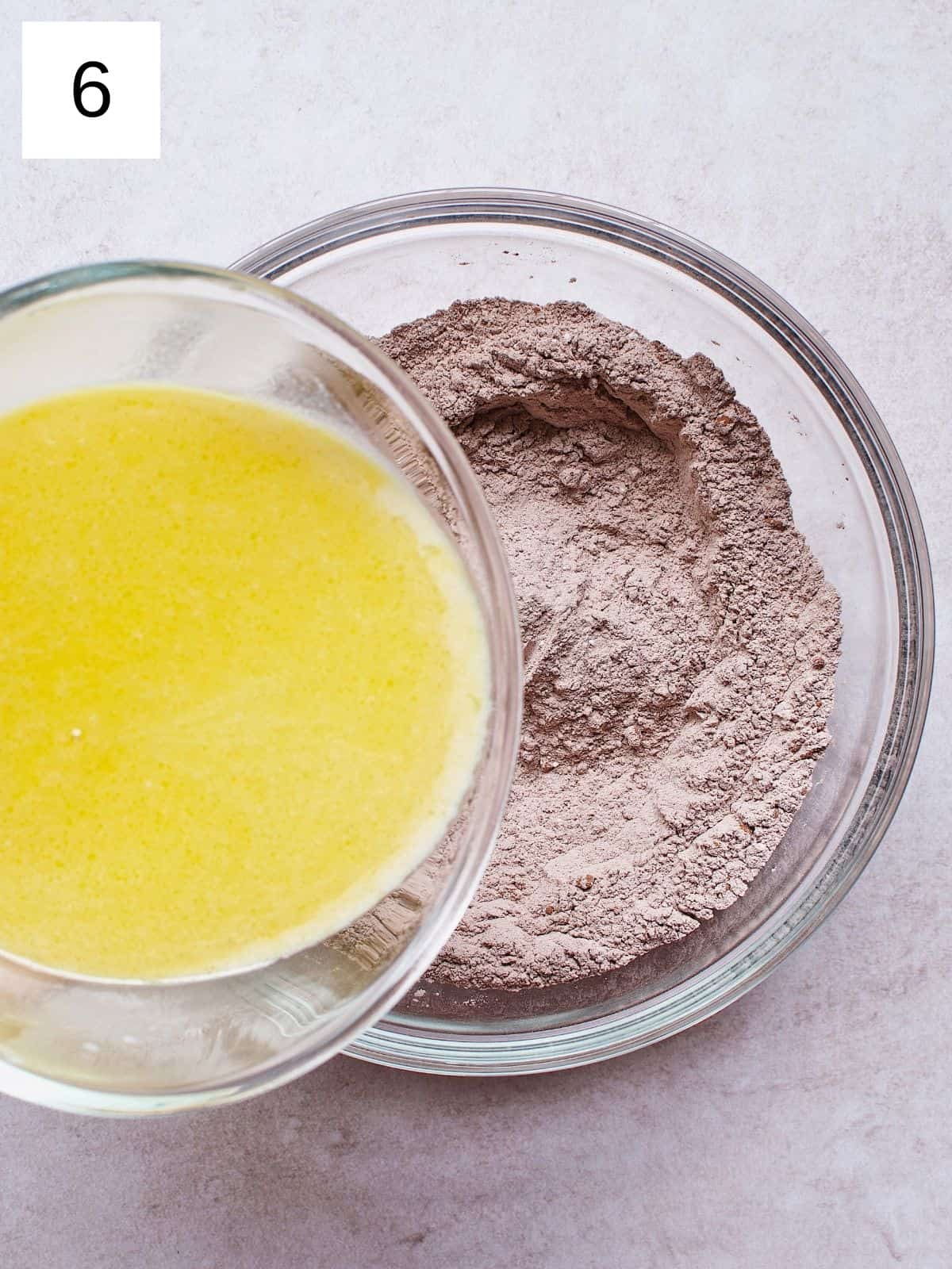 Wet and dry ingredients in a bowl.