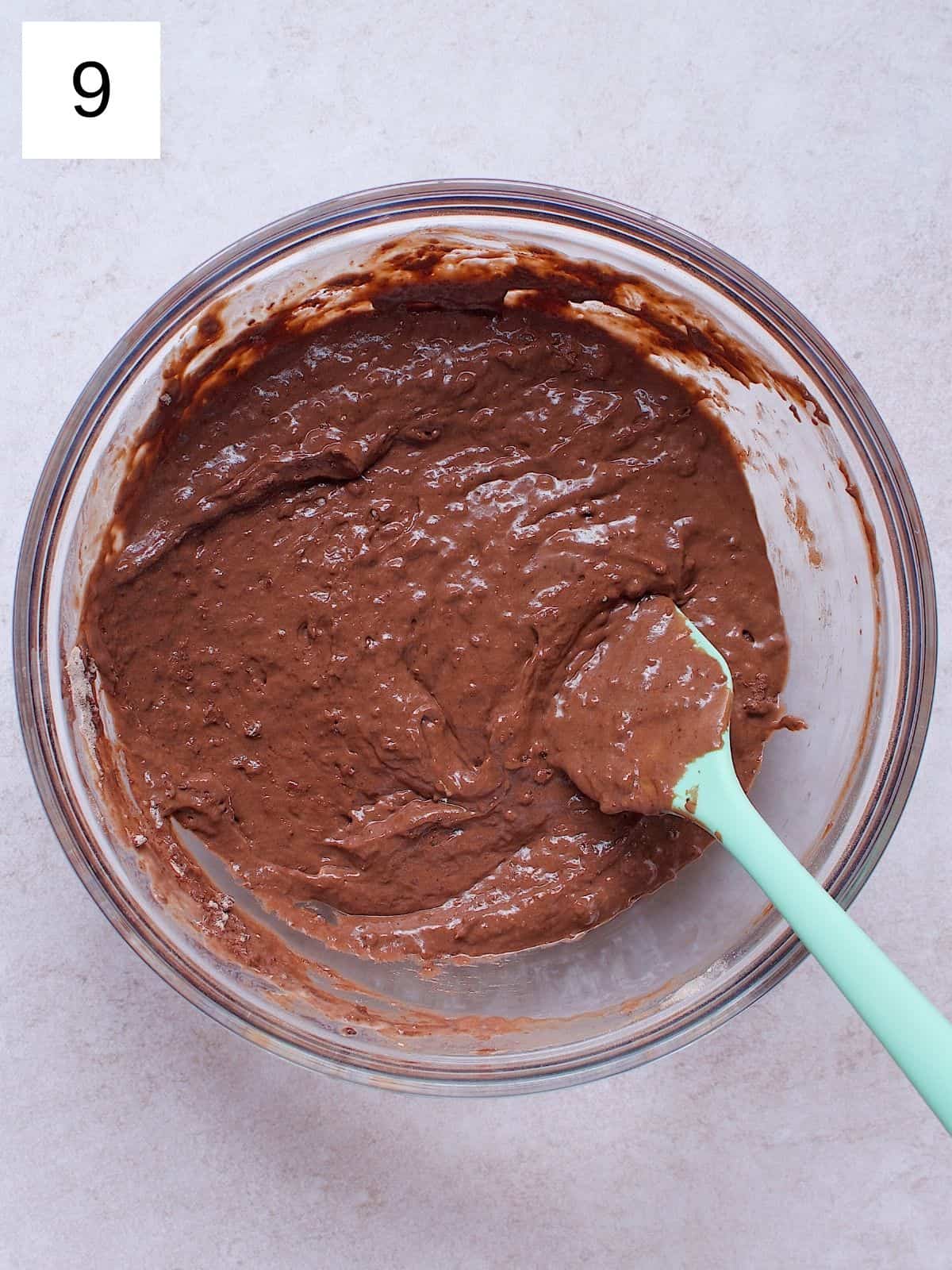 Chocolate pancakes batter in a bowl.