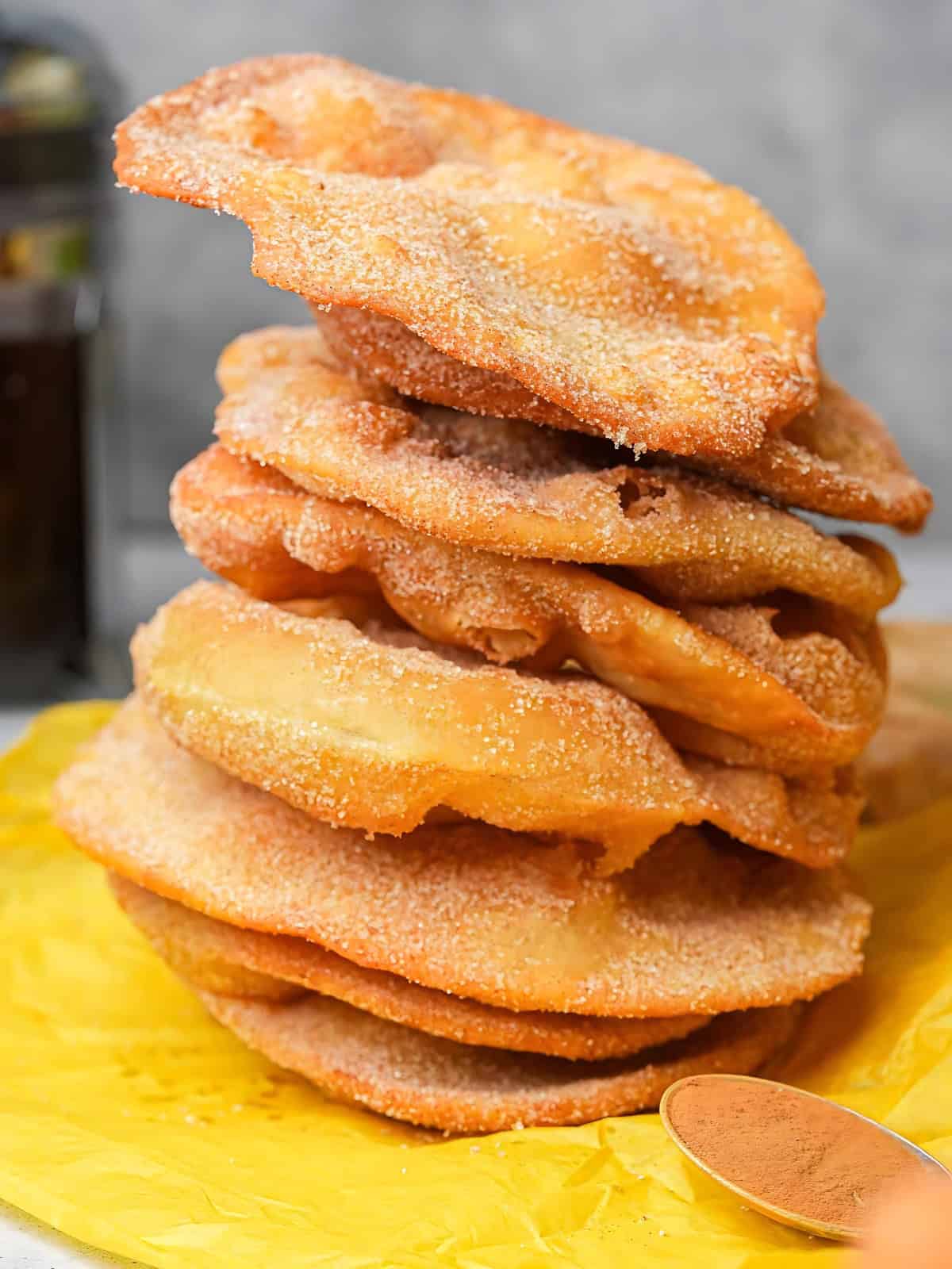 Stacked bunuelos being displayed.
