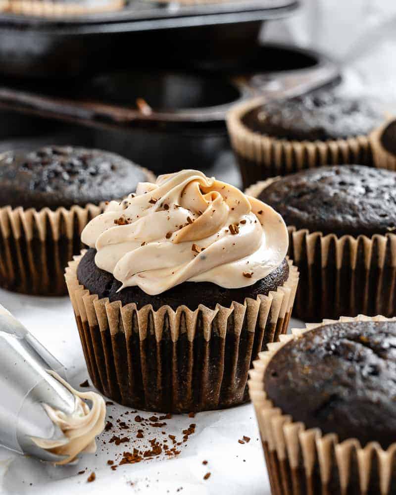 Coffee cupcakes with frosting.