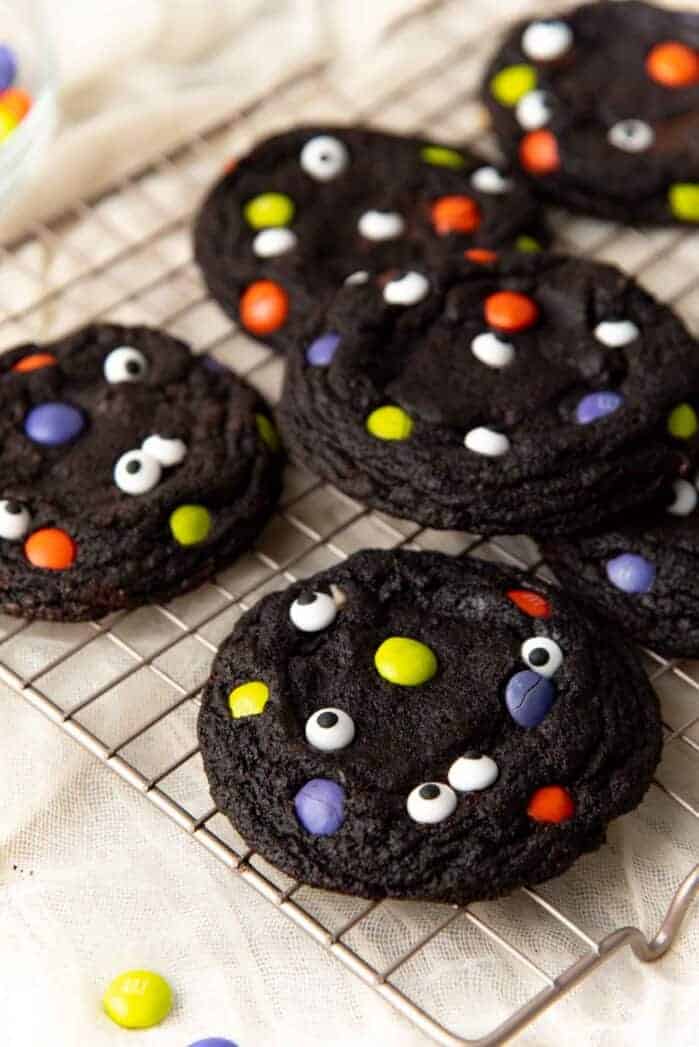 Halloween themed monster cookies with M&M's.