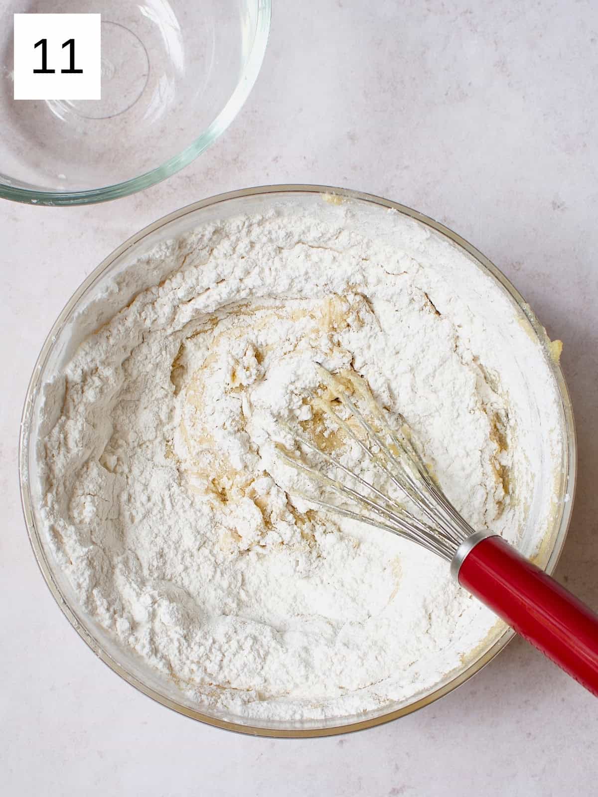 A bowl filled with a blend mixture of flour and butter.